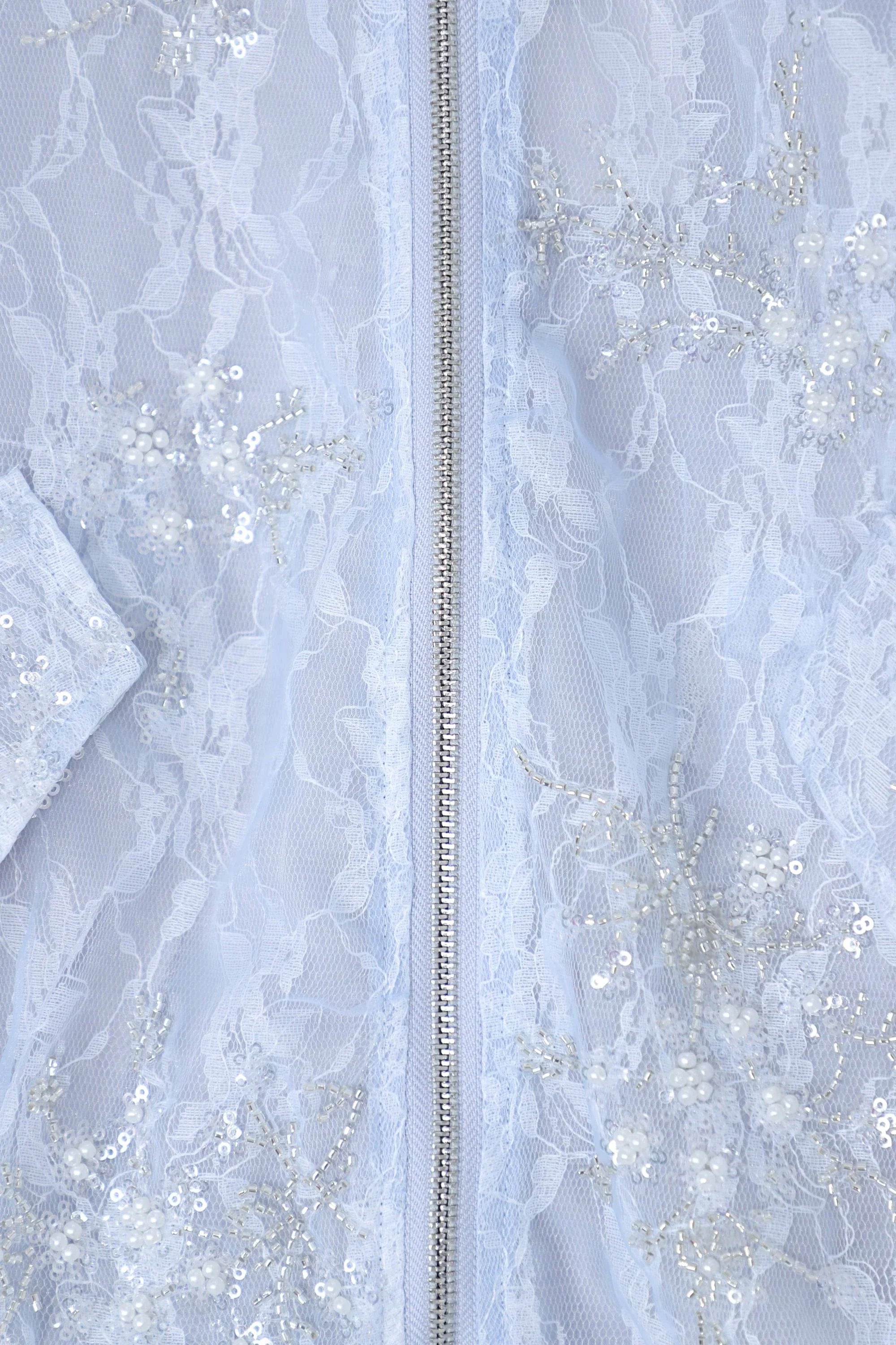 Light Blue Beaded Lace Bomber Jacket — design detail 2