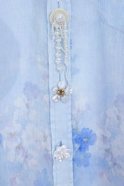 Light Blue Floral Print Long-Sleeve Shirt with Pearl Button Embellishments — design detail 1