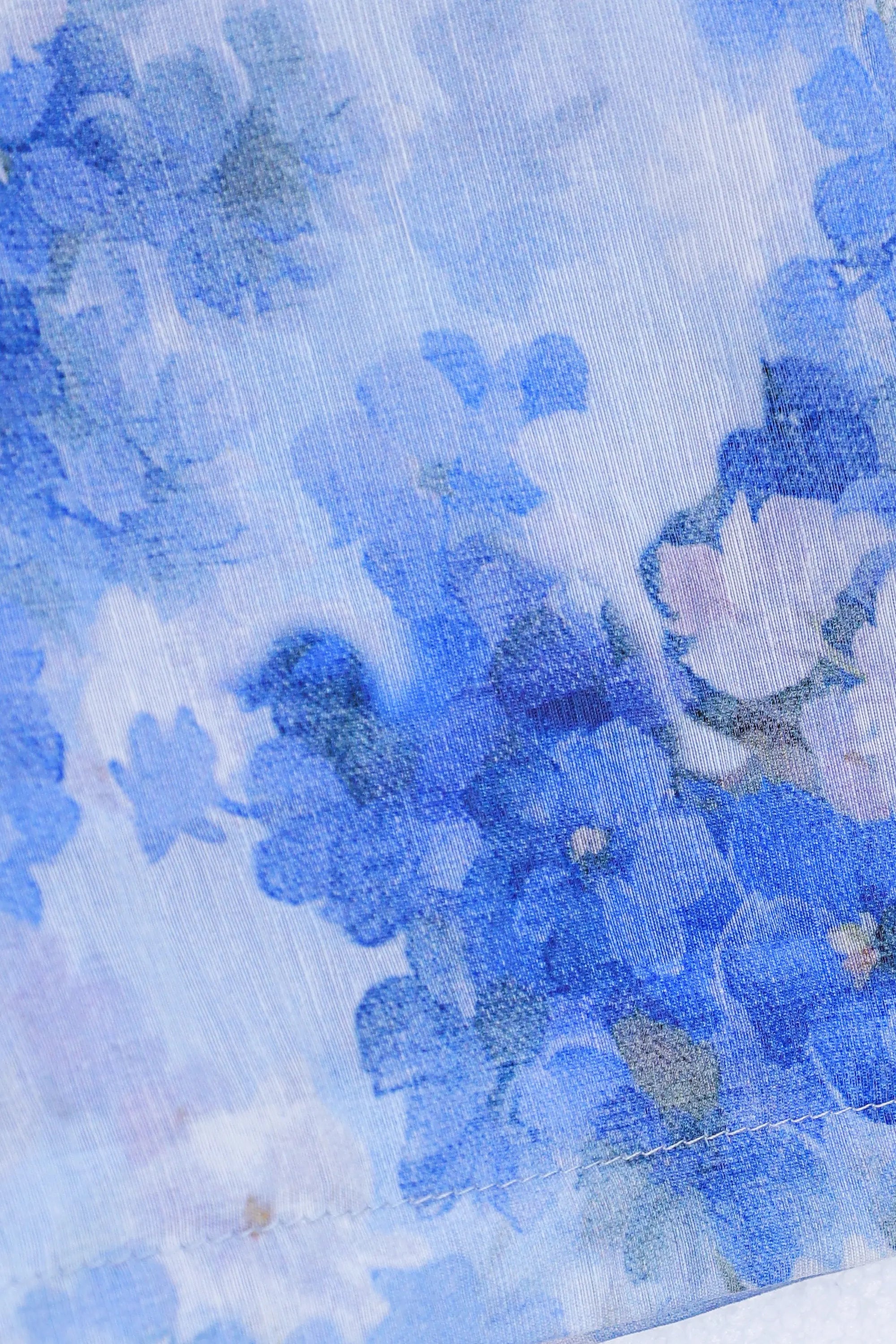 Light Blue Floral Print Long-Sleeve Shirt with Pearl Button Embellishments — design detail 4