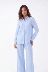 Light Blue Linen-Cotton Long-Sleeve Button-Down Shirt
