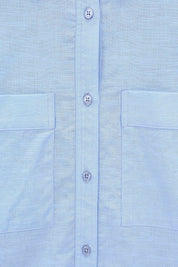 Light Blue Linen-Cotton Long-Sleeve Button-Down Shirt — Product Detail 1