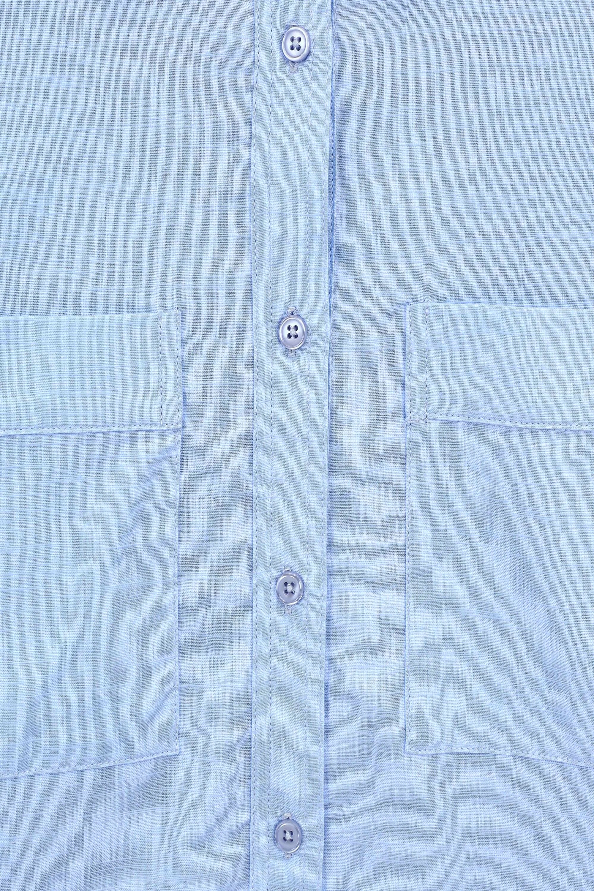 Light Blue Linen-Cotton Long-Sleeve Button-Down Shirt — Product Detail 1