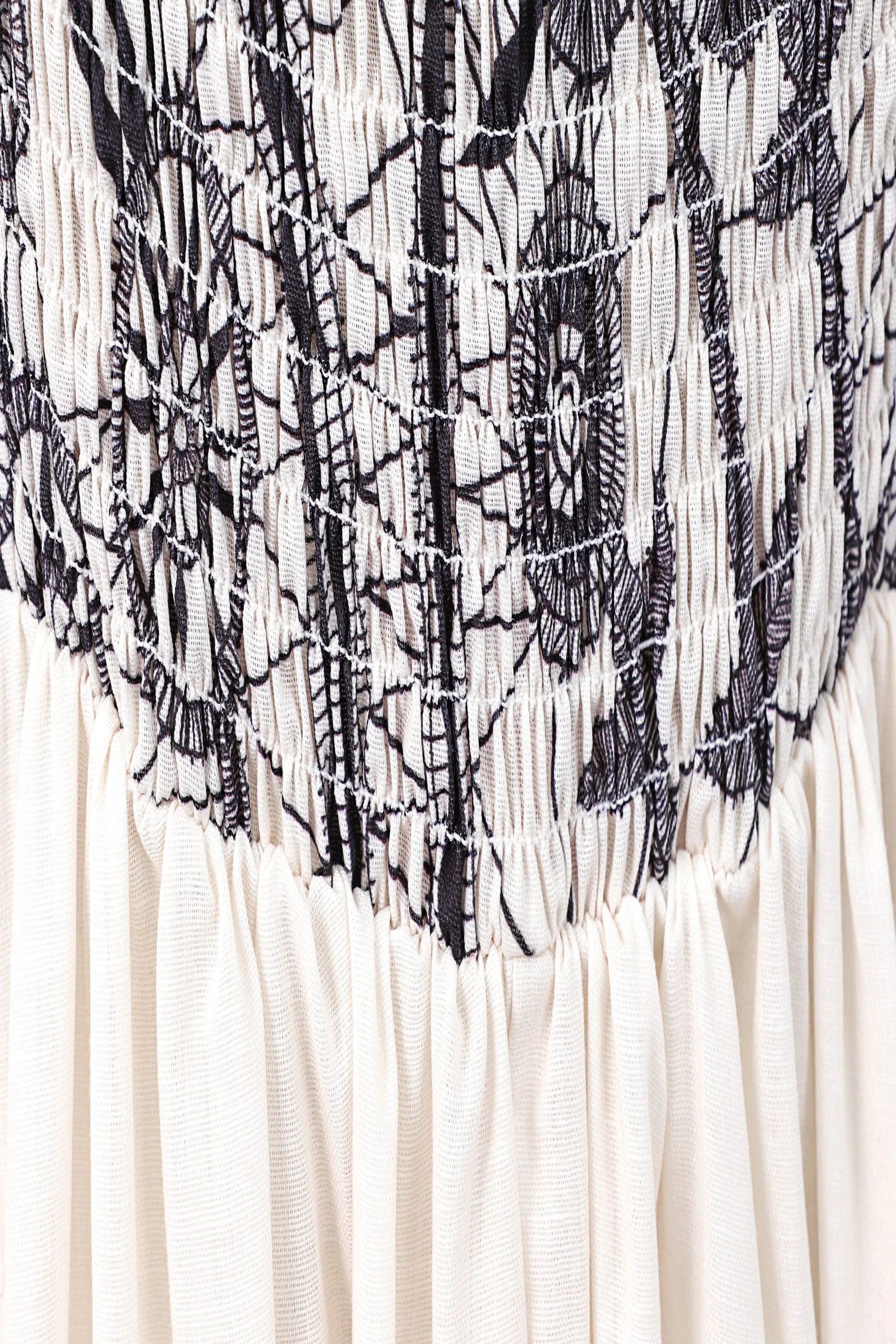 Off-White Sleeveless Maxi Dress with Black Ethnic Embroidery — Product Detail 1