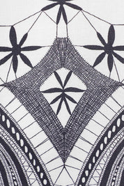 Off-White Sleeveless Shift Dress with Black Ethnic Pattern — Product Detail 1