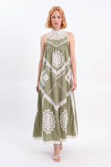 Olive Green Crochet Lace Sleeveless Maxi Dress