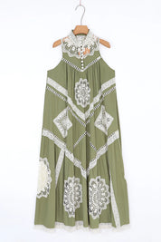 Olive green crochet lace sleeveless maxi dress by Elppis, product front view