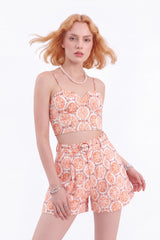 Orange Geometric Floral-Print Crop Camisole