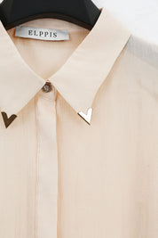 Cream Sheer Blouse with Collar and Puff Sleeves product detail 2 – Elppis P2F1604P-1