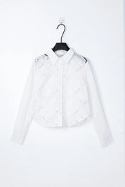 White Floral Cutwork Embroidery Long-Sleeve Shirt product detail 1 – Elppis P3F9148BE-02CM