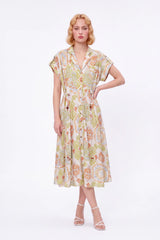 Paisley Print Viscose-Nylon Blend Midi Shirt Dress
