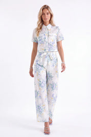 Pastel Floral Cotton Wide-Leg Pants — model front view 1