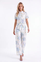 Pastel Floral Cotton Wide-Leg Pants