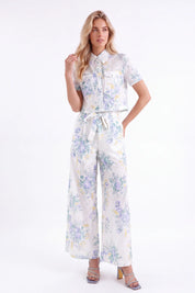 Pastel Floral Cotton Wide-Leg Pants — model front view 2