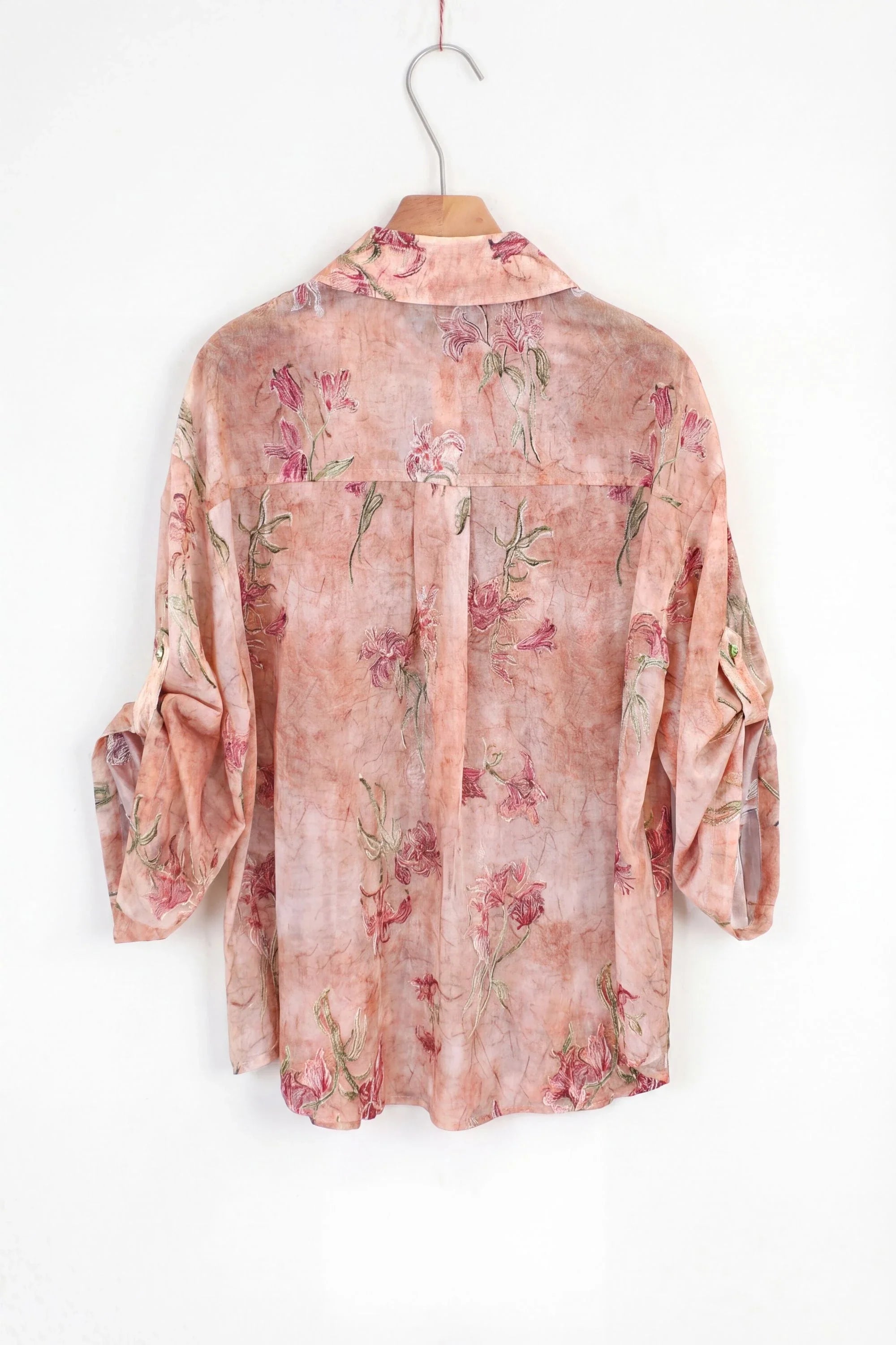 Pink Floral Print Roll-Tab Sleeve Shirt — product-only view 2