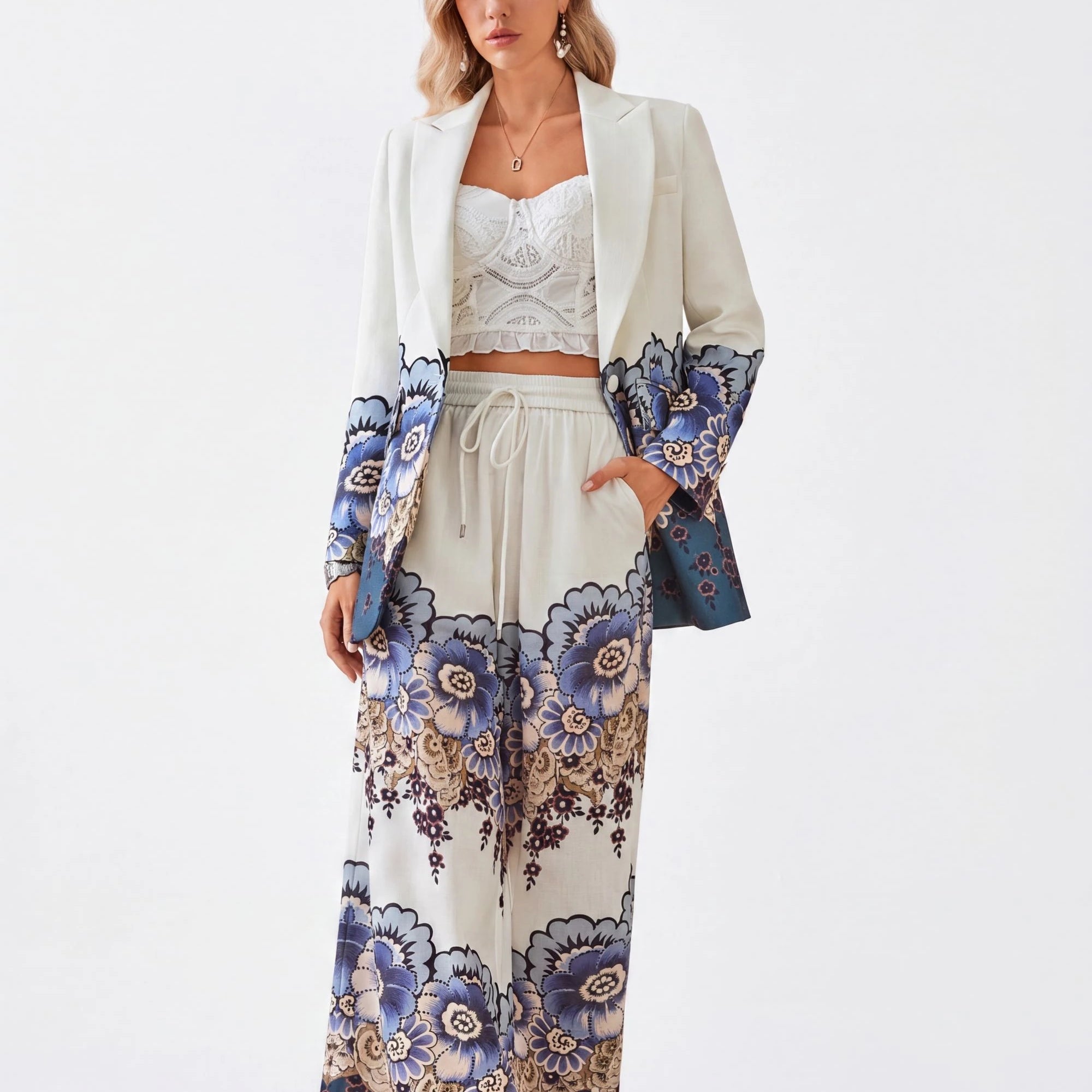 Elppis Polyester Top, white-background full-length front view on model — SKU 1J6W10566BO
