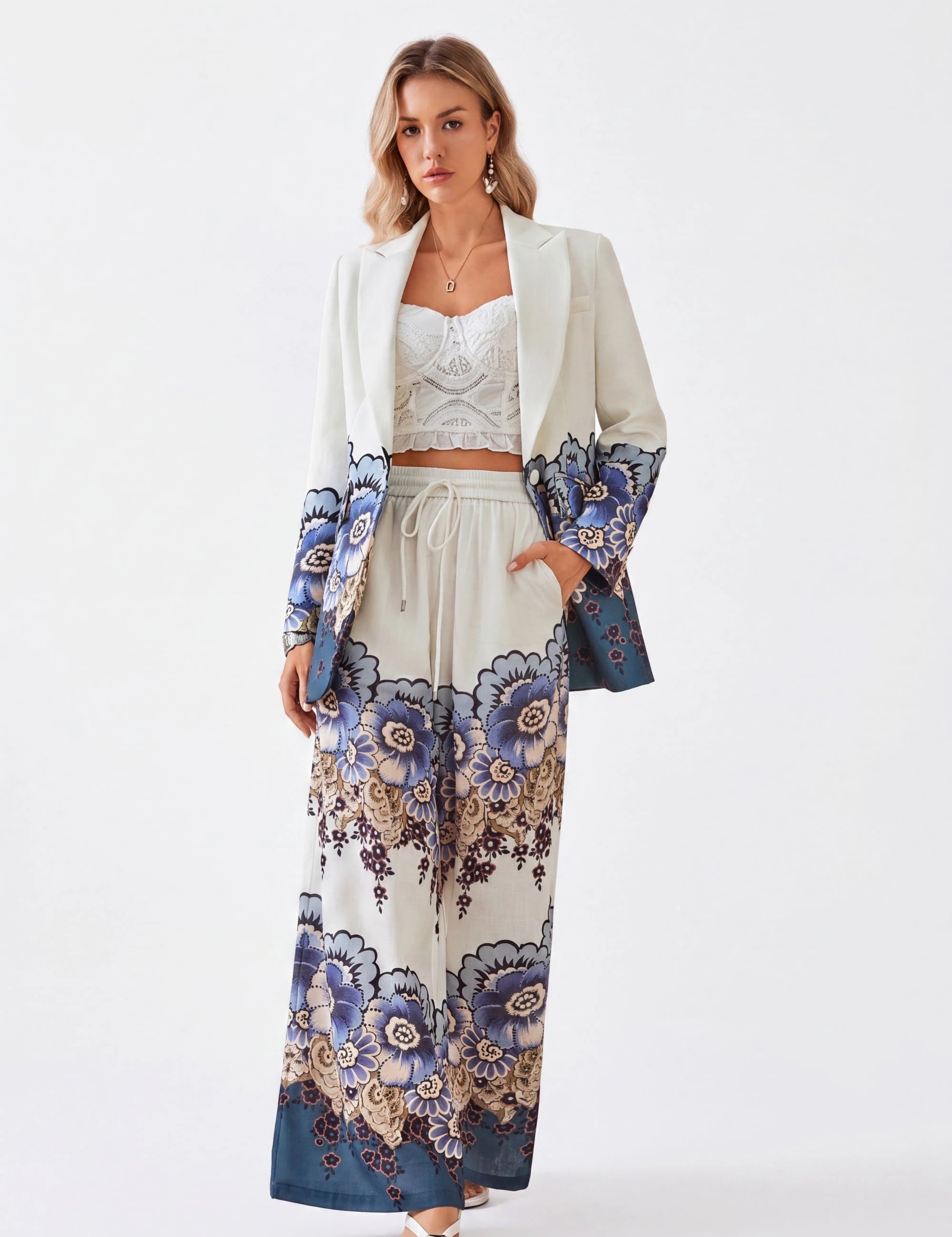 Elppis Polyester Top, white-background full-length front view on model — SKU 1J6W10566BO