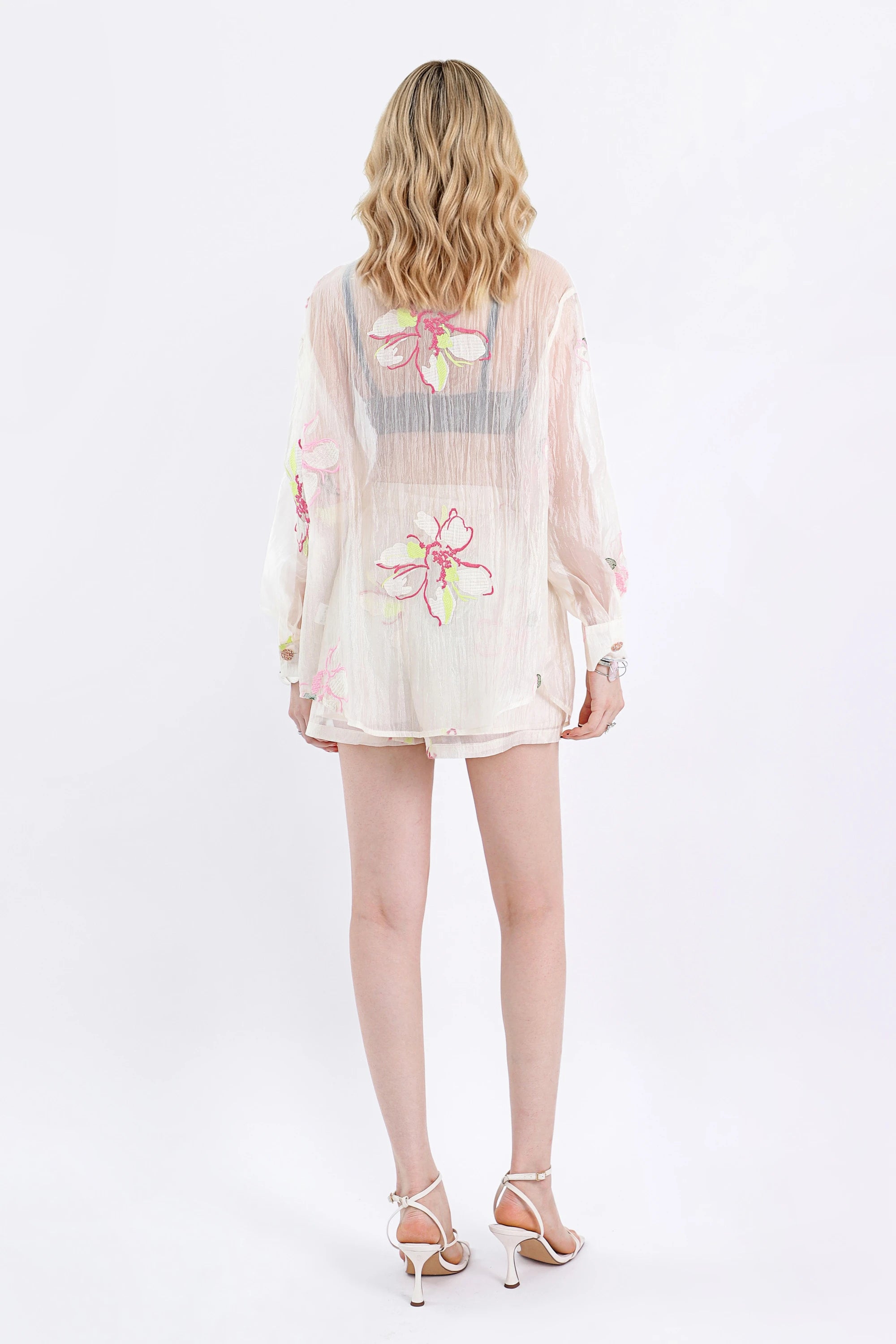 Elppis Sheer Pink Floral Embroidered Collared Long Sleeves Blouse, white-background back or alternate view on model — SKU JD4F5614BG