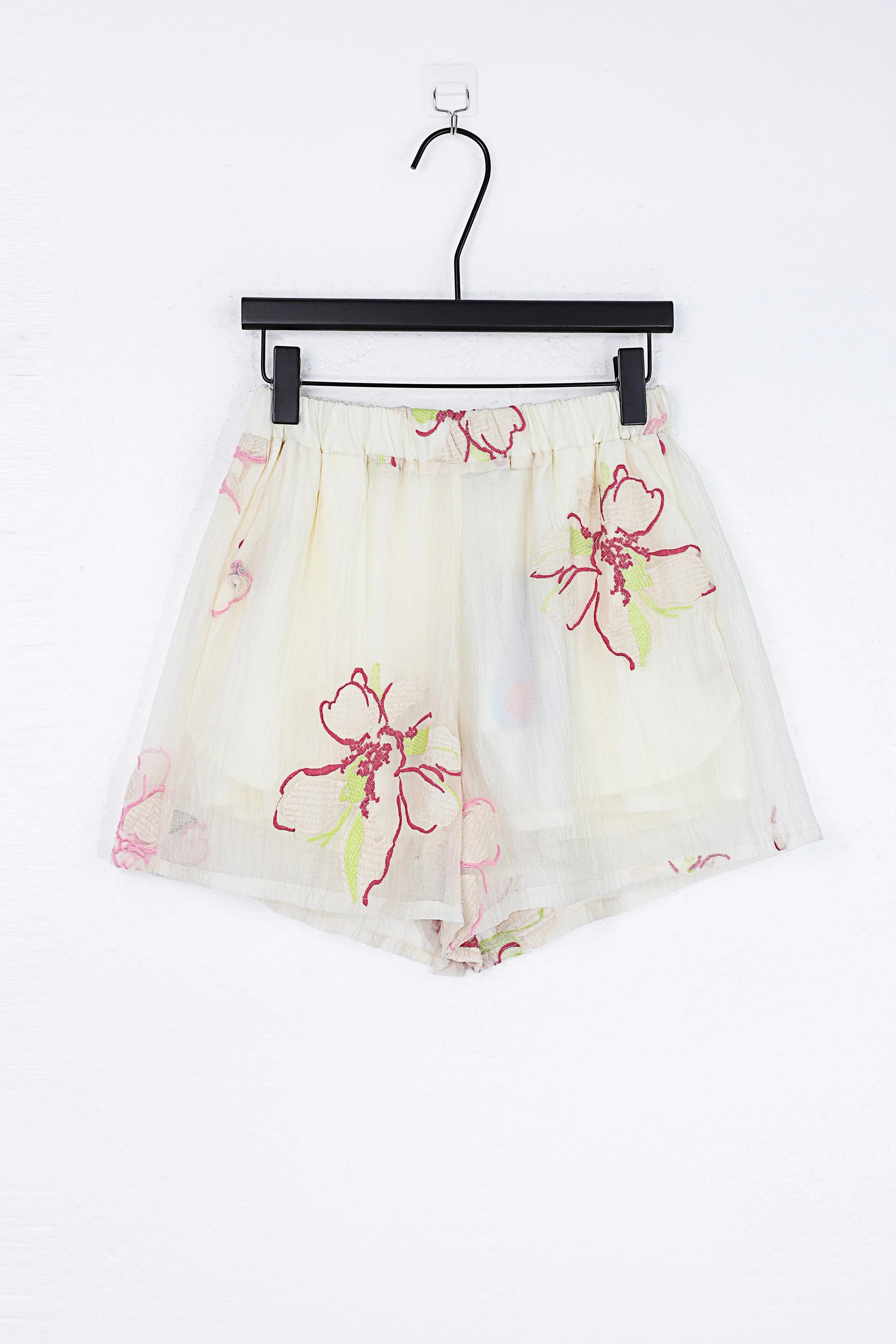 Elppis Sheer Pink Floral Embroidered Collared Long Sleeves Blouse, product packshot on white background — SKU JD4F5614BG