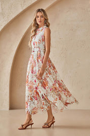 Elppis Sleeveless Cutout Lace Midi Shirt Dress, editorial styling view on model — SKU 1J5K09813BR