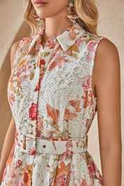Elppis Sleeveless Cutout Lace Midi Shirt Dress, editorial styling view on model — SKU 1J5K09813BR