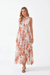 Sleeveless Cutout Lace Midi Shirt Dress