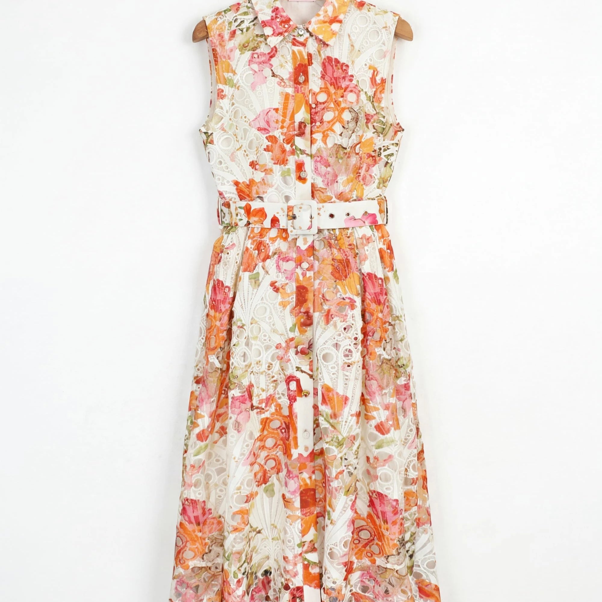 Elppis Sleeveless Cutout Lace Midi Shirt Dress, product packshot on white background — SKU 1J5K09813BR