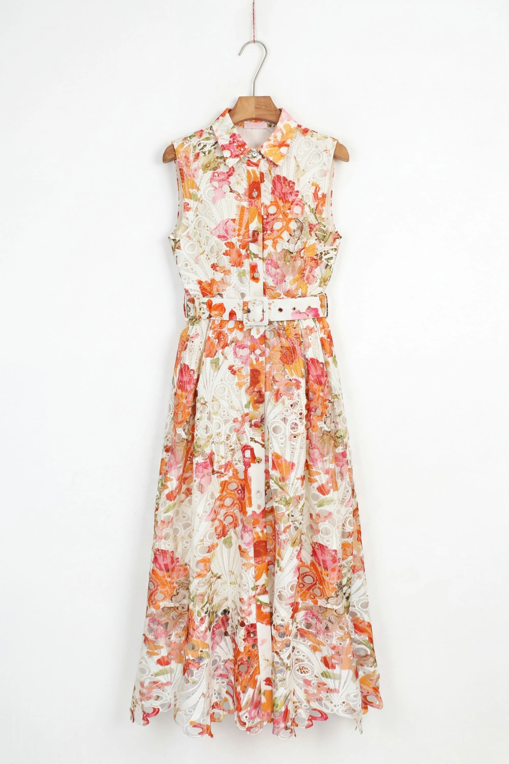 Elppis Sleeveless Cutout Lace Midi Shirt Dress, product packshot on white background — SKU 1J5K09813BR