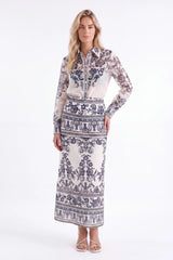 Two-Tone Ornate Pattern Maxi Skirt