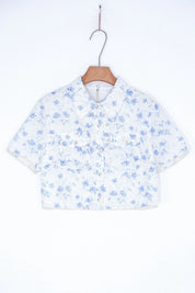 Elppis White and Blue Floral Quilted Short-Sleeve Blouse, product packshot on white background — SKU JD4E5565BO