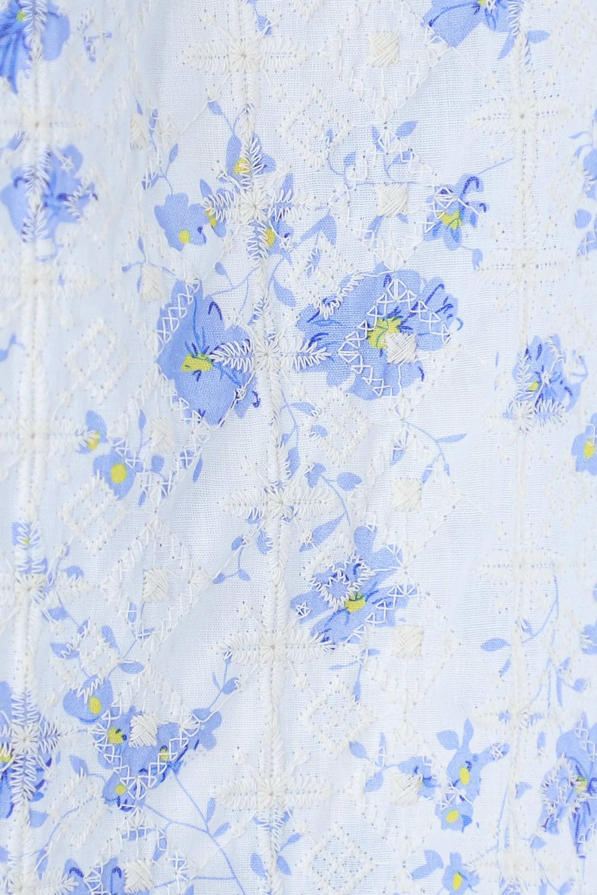Elppis White and Blue Floral Quilted Wide-Leg Pants, product detail view — SKU JD4I5566BO