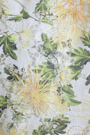 White and Yellow Floral Lace Puff-Sleeve Cropped Top — design detail 2
