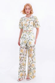 White and Yellow Floral Lace Wide-Leg Pants — model front view 1