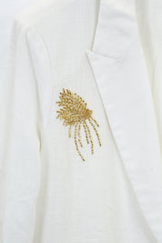 Elppis White Blazer with Gold Sequin Floral Embellishments, product detail view — SKU JD4W6708BO