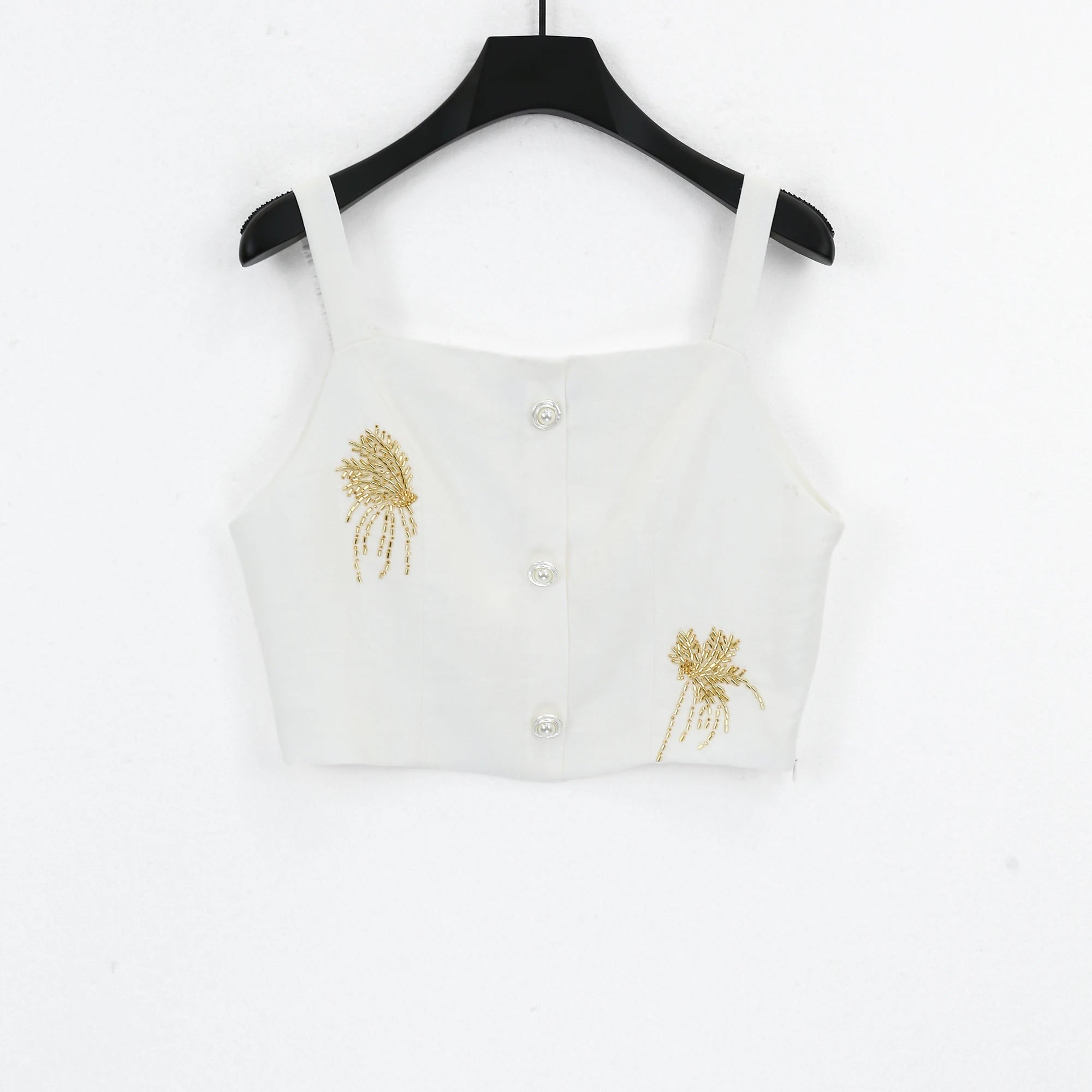 Elppis White Blazer with Gold Sequin Floral Embellishments, product packshot on white background — SKU JD4W6708BO