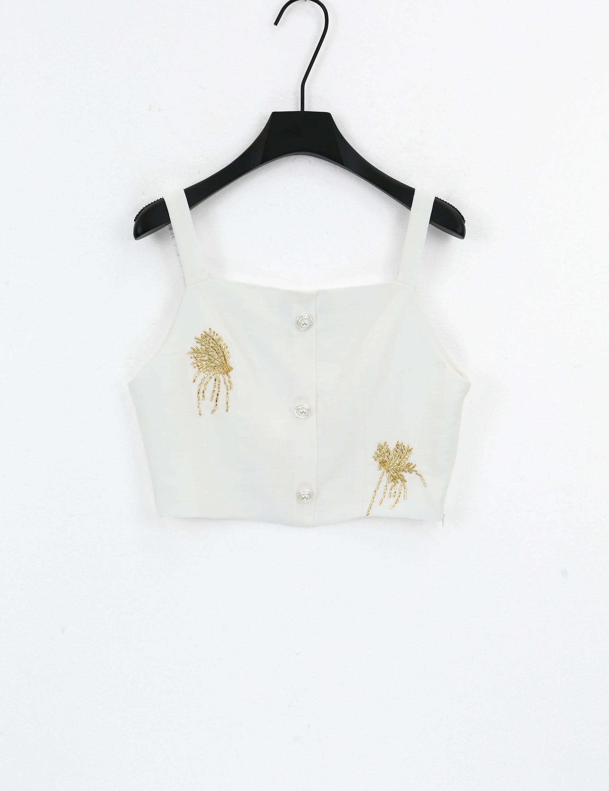 Elppis White Blazer with Gold Sequin Floral Embellishments, product packshot on white background — SKU JD4W6708BO