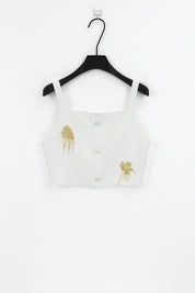 Elppis White Blazer with Gold Sequin Floral Embellishments, product packshot on white background — SKU JD4W6708BO