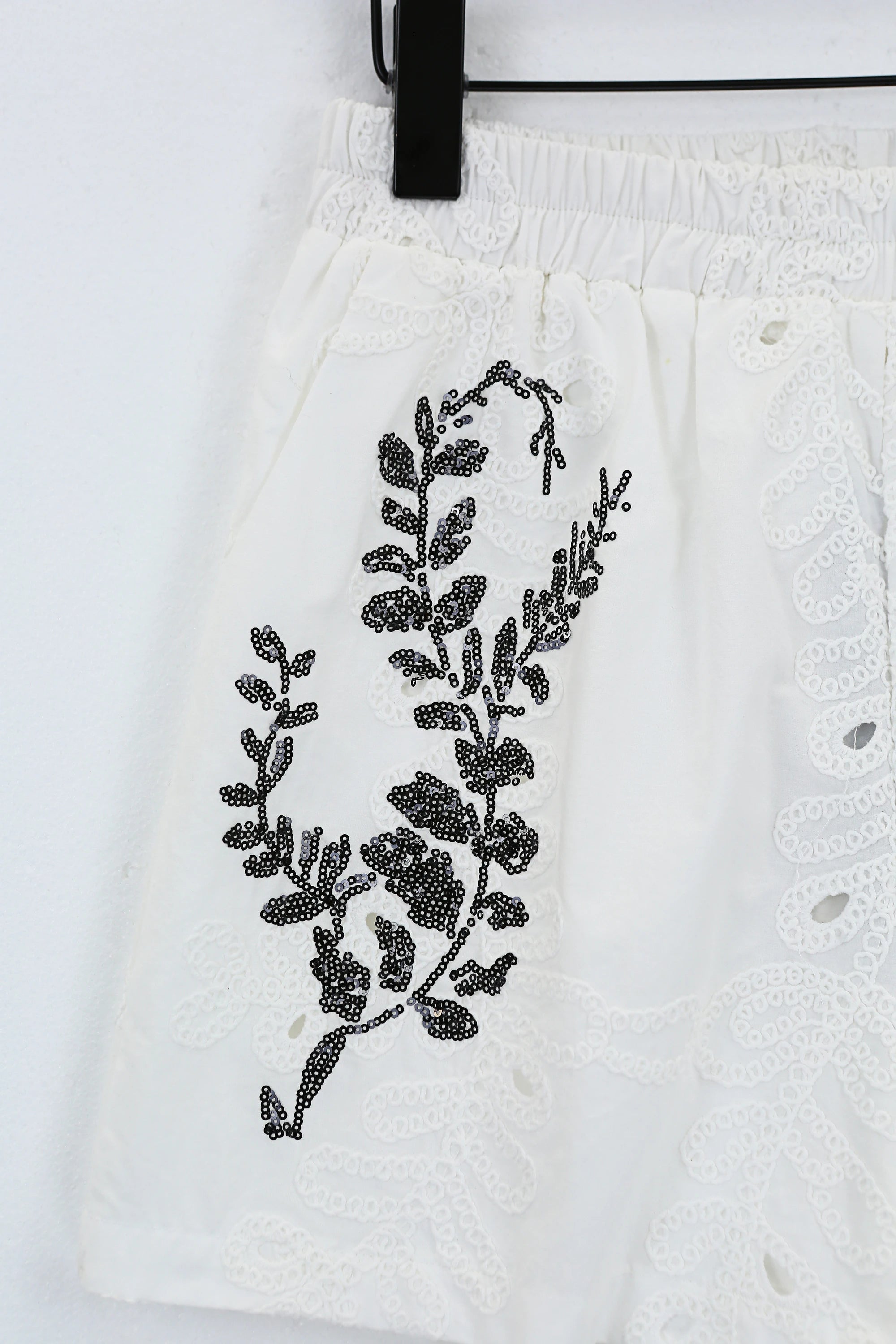 Elppis White Cotton Sequin Leaf Blouse, product detail view — SKU UV4F6294BK
