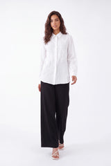 White Embroidered Linen Long Sleeves Shirt
