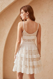 Elppis White Lace Tiered Cami Mini Dress, editorial styling view on model — SKU 1J5K02869BS