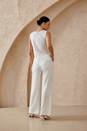 Elppis White Lightweight Wide-Leg Pants with Adjustable waistband, editorial styling view on model — SKU 3J6I12340BT