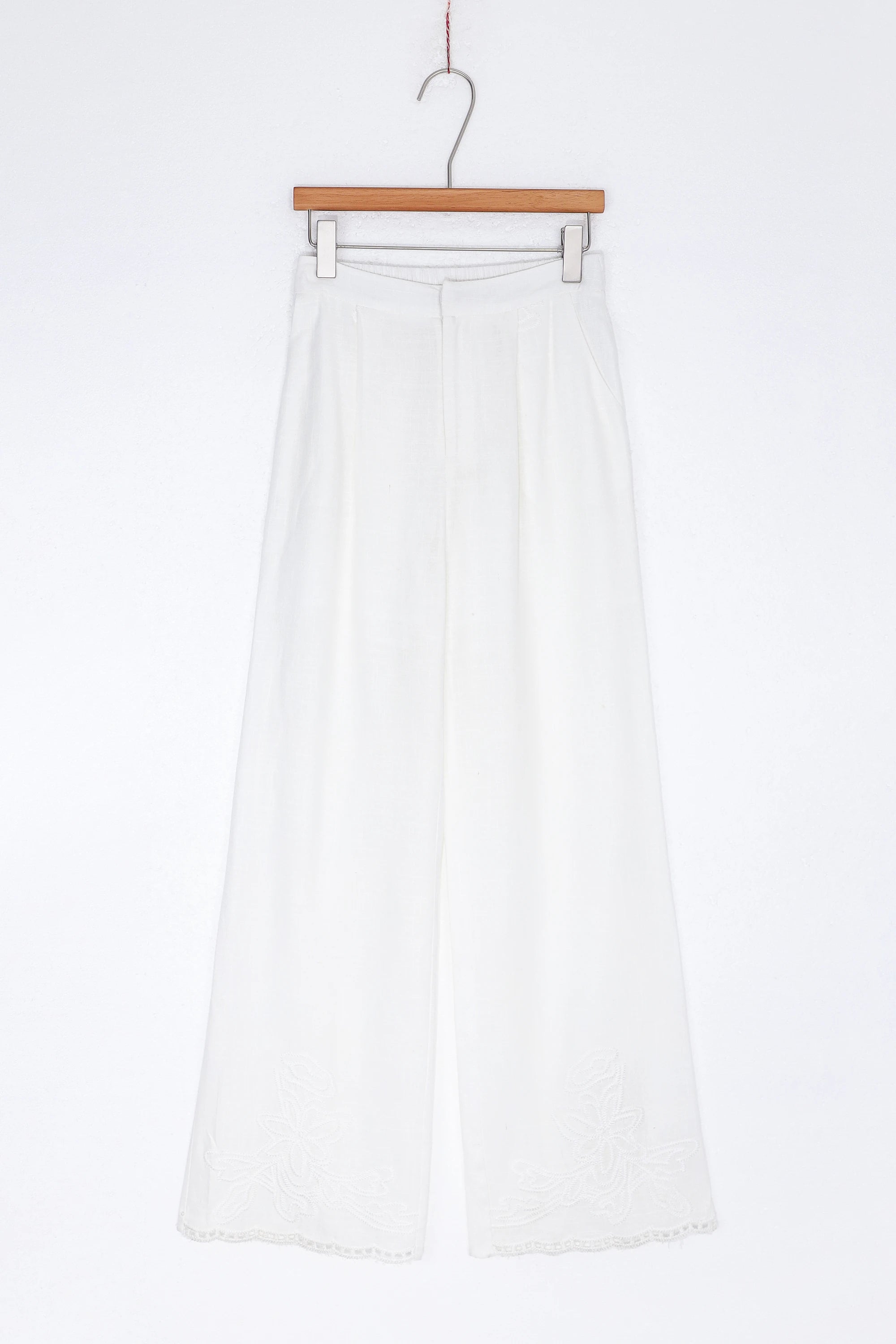 Elppis White Lightweight Wide-Leg Pants with Adjustable waistband, product packshot on white background — SKU 3J6I12340BT