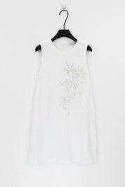 Elppis White Linen Sleeveless Beaded Embroidery Dress, product packshot on white background — SKU JD4K6946BN