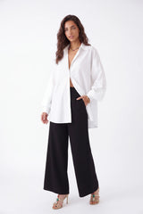 White Oversized Shirt with Vibrant Tiger and Peacock Embroidery