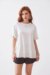 White Oversized T-Shirt with Gradient Rhinestone Dot Embellishments