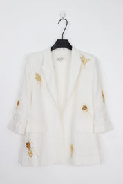 Elppis White Polyester Wide-Leg Pants with Gold Crane Embroidery, product detail view — SKU JD4I6657BO