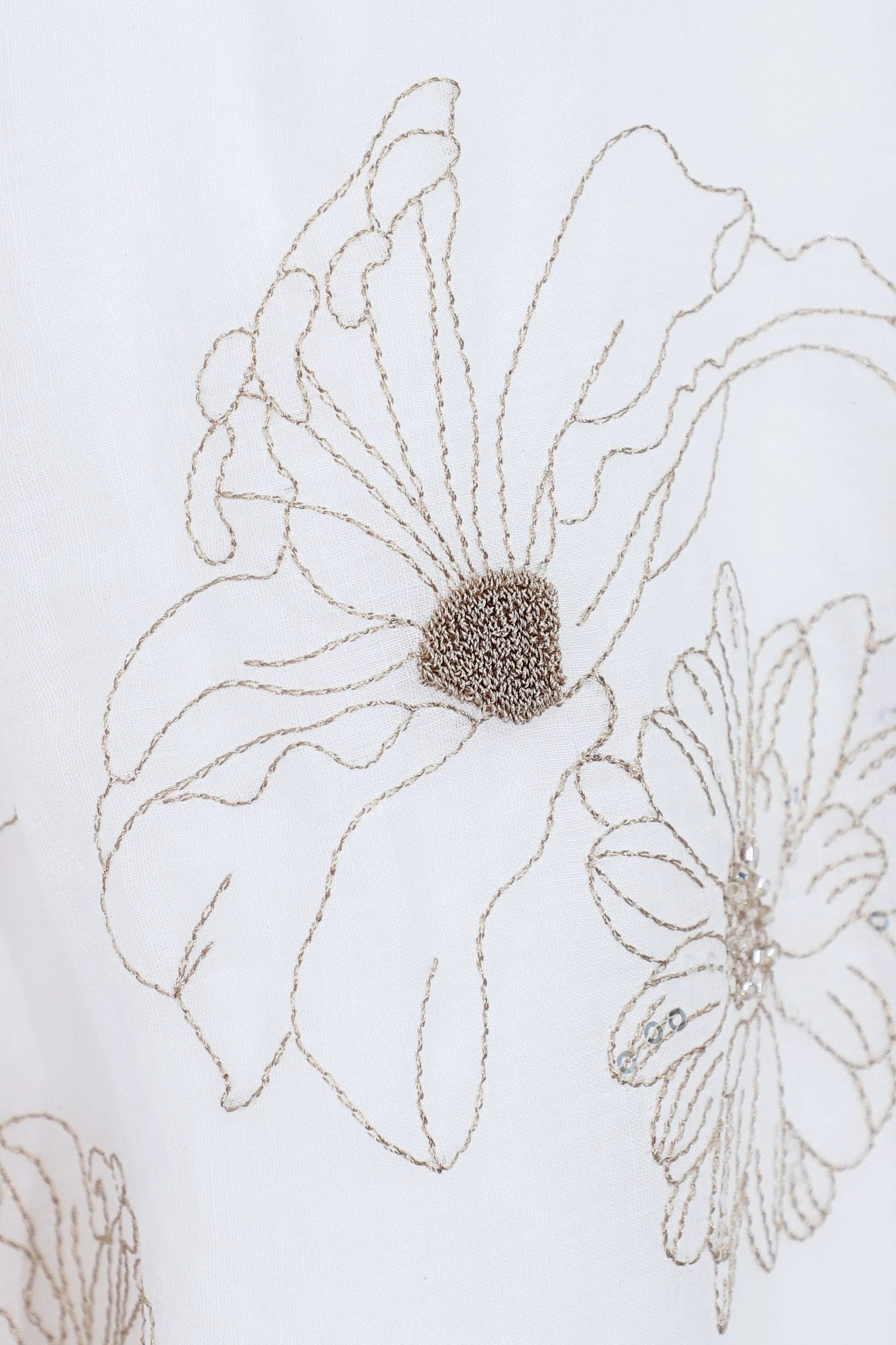 White Ramie Maxi Skirt with Gold Floral Embroidery — Product Detail 1