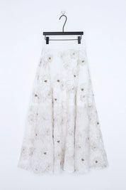 White Ramie Maxi Skirt with Gold Floral Embroidery — Product Only Front