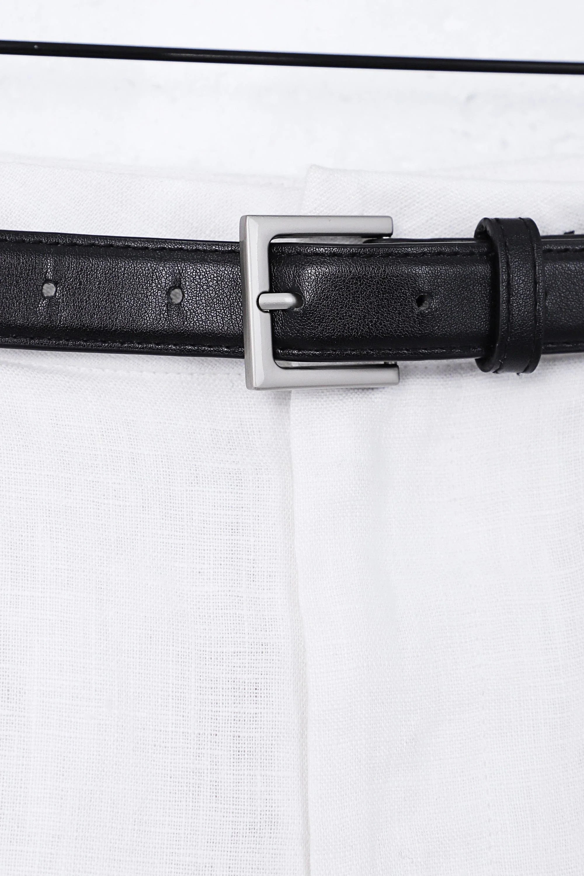 White Rayon-Nylon Blend Tailored Shorts with Belt — Product Detail 1