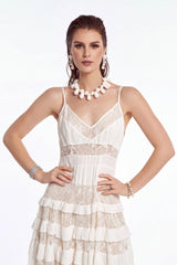 White Sheer Lace Tiered Cami Maxi Dress