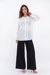 White Sheer Shirt with Crochet Lace Panels